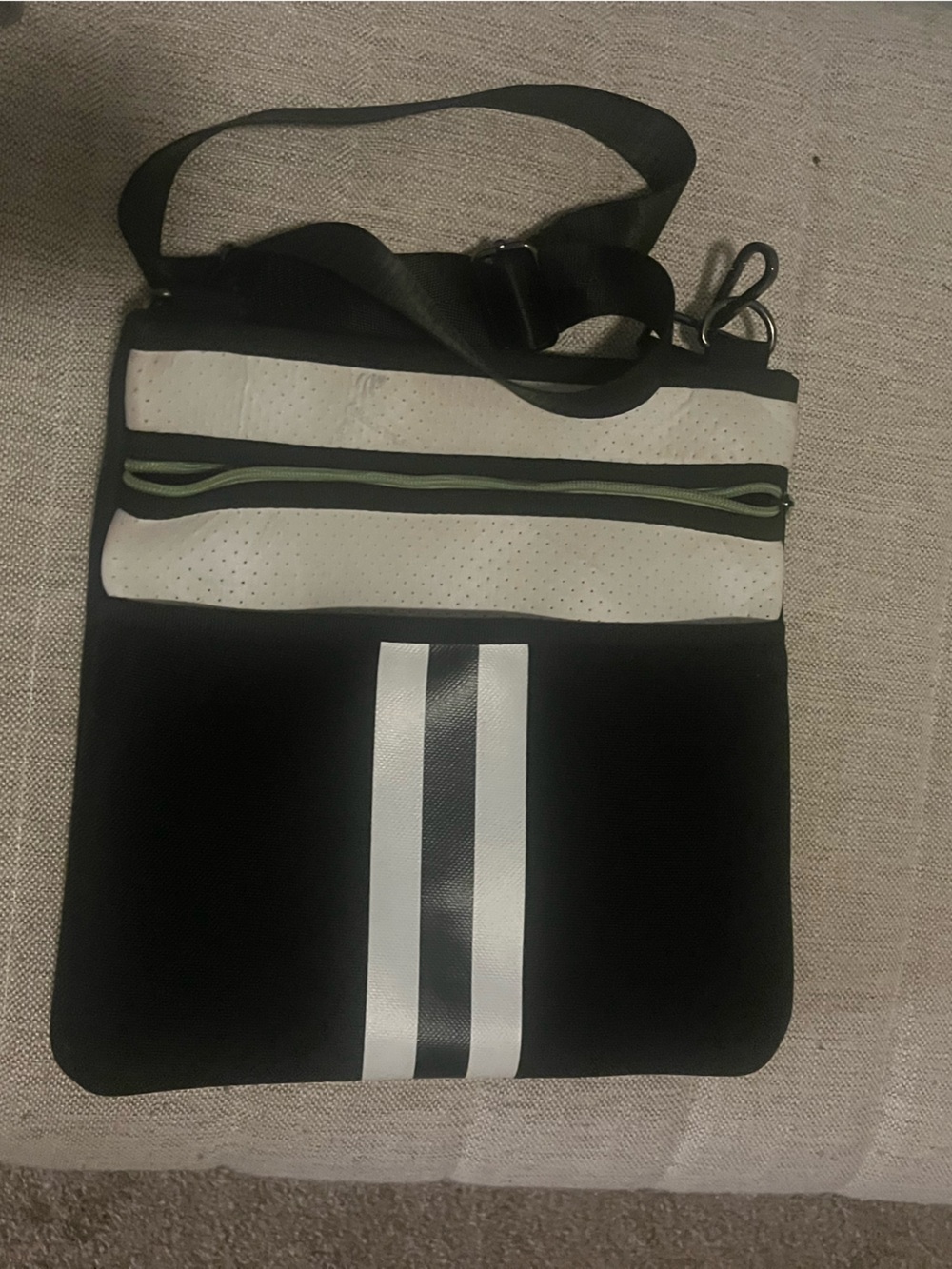 Black and White Crossbody Bag - Sleek Stripe Design